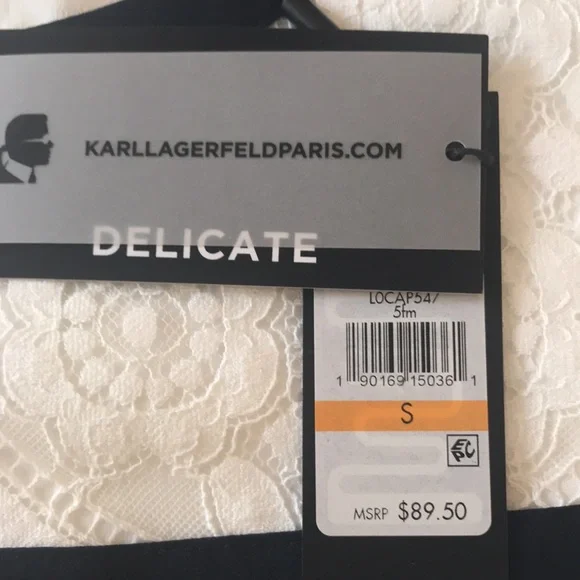Karl Lagerfeld Size S Top, White Lace Navy Stripe - Picture 3 of 7